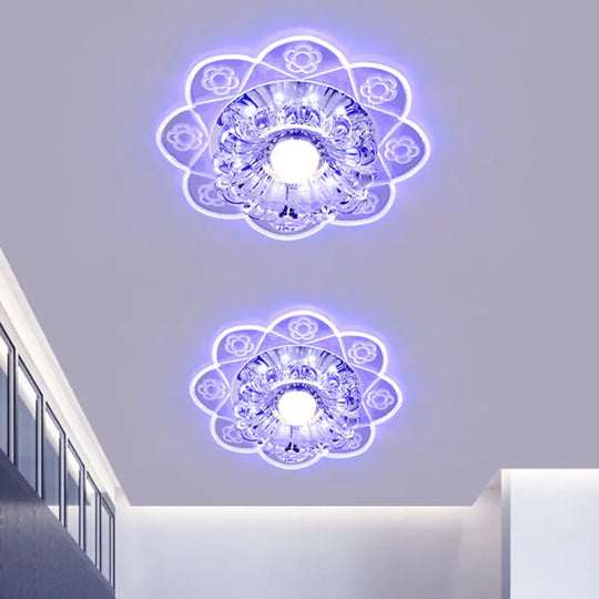 Simplicity Corridor Led Ceiling Flush Light With Clear Crystal Shade In Warm/Blue/Pink / Blue
