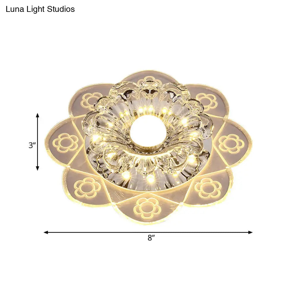 Simplicity Corridor Led Ceiling Flush Light With Clear Crystal Shade In Warm/Blue/Pink