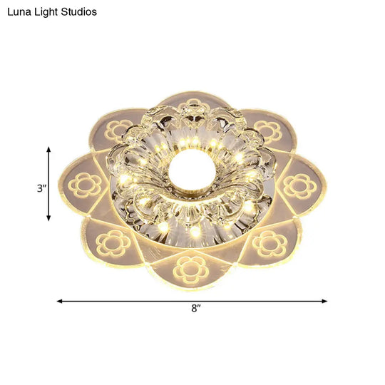 Simplicity Corridor Led Ceiling Flush Light With Clear Crystal Shade In Warm/Blue/Pink