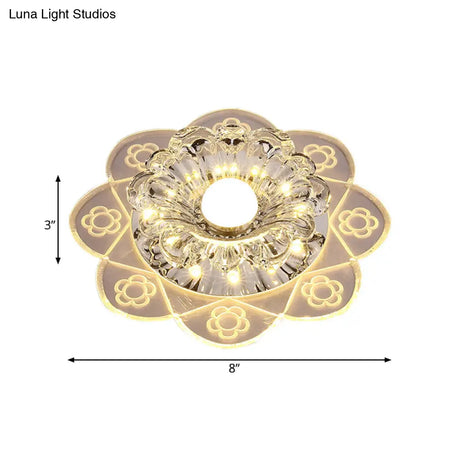 Simplicity Corridor Led Ceiling Flush Light With Clear Crystal Shade In Warm/Blue/Pink