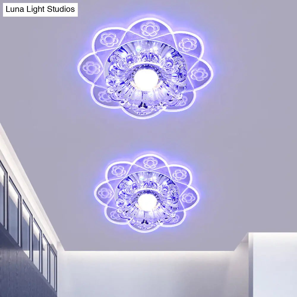 Simplicity Corridor Led Ceiling Flush Light With Clear Crystal Shade In Warm/Blue/Pink / Blue
