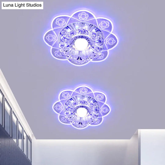 Simplicity Corridor Led Ceiling Flush Light With Clear Crystal Shade In Warm/Blue/Pink / Blue
