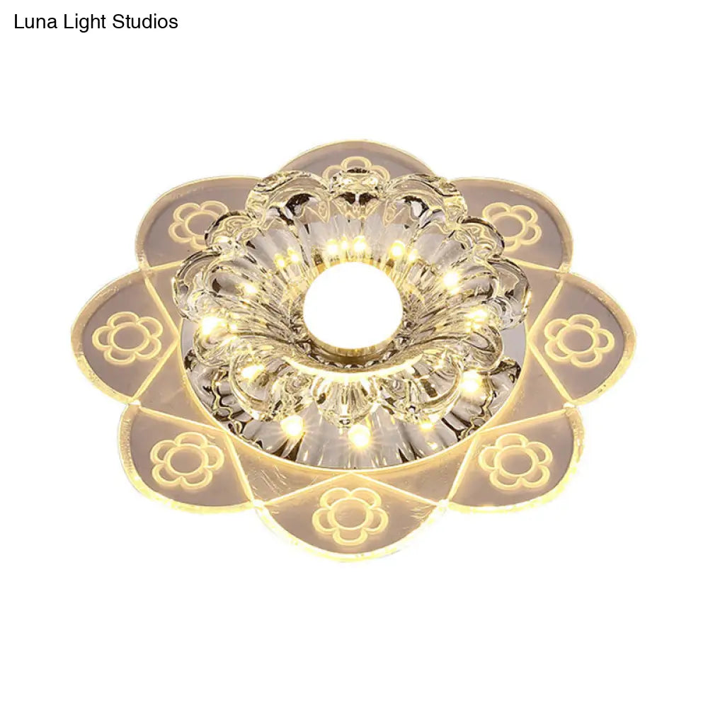 Simplicity Corridor Led Ceiling Flush Light With Clear Crystal Shade In Warm/Blue/Pink / Warm