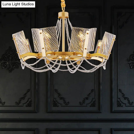 Simplicity Crystal Chandelier With Beaded Pendant - Brass Finish 6/8 Heads Ideal For Living Room