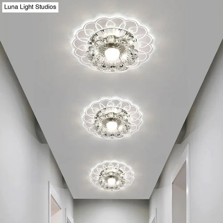 Simplicity Crystal Flower Led Flush Mount Ceiling Light With Clear For Entryway