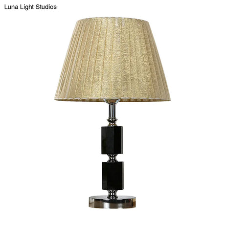Simplicity Crystal Pleated Shade Table Lamp - 1-Light Night Lighting In Beige For Bedroom