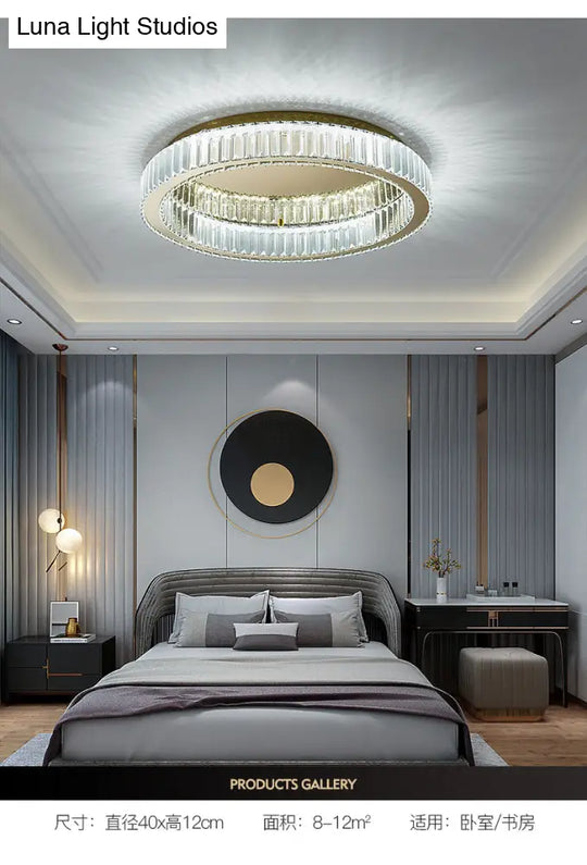 Simplicity Crystal Prism Led Brass Finish Ceiling Lamp - Flush Mount Lighting