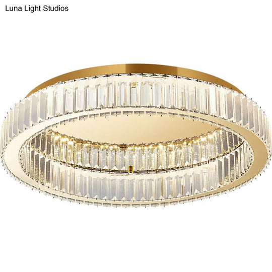 Simplicity Crystal Prism Led Brass Finish Ceiling Lamp - Flush Mount Lighting