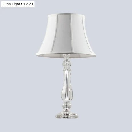 Simplicity Curvy Crystal Nightstand Lamp: Hand-Cut Fabric Task Lighting 1-Bulb White Design