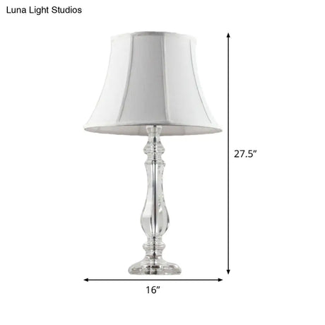 Simplicity Curvy Crystal Nightstand Lamp: Hand-Cut Fabric Task Lighting 1-Bulb White Design