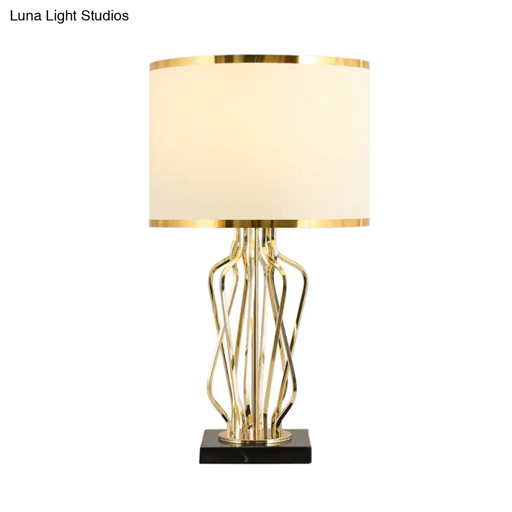 Simplicity Drum Nightstand Lamp: Fabric Table Lighting With Marble Base