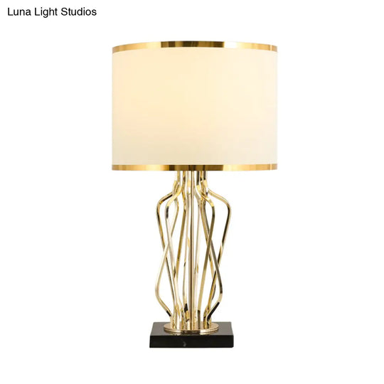Simplicity Drum Nightstand Lamp: Fabric Table Lighting With Marble Base