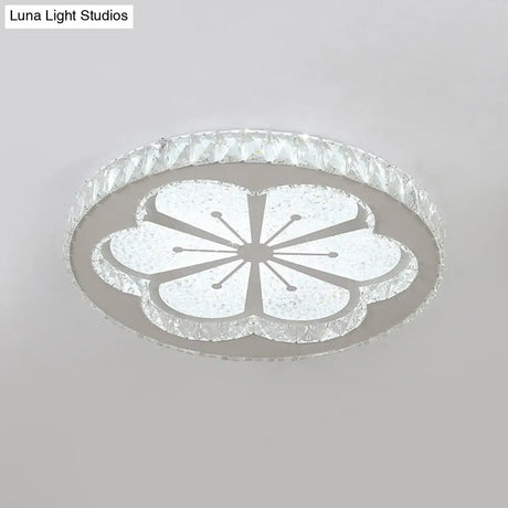 Simplicity Etched Deer/Flower Led Flushmount Light: Rectangular - Cut Crystal Ceiling Mount In