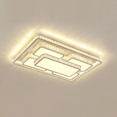 Simplicity Geometric Led Ceiling Light With Crystal Accents In Stainless Steel For Bedrooms