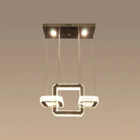 Simplicity Geometric Ring Led Ceiling Chandelier In Stainless-Steel With Crystal Accents / Square