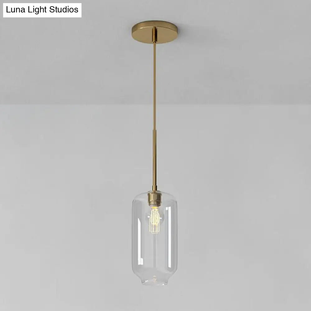 Clear Glass Mug Pendant Light With Simple Design Gold Finish And Suspension / C