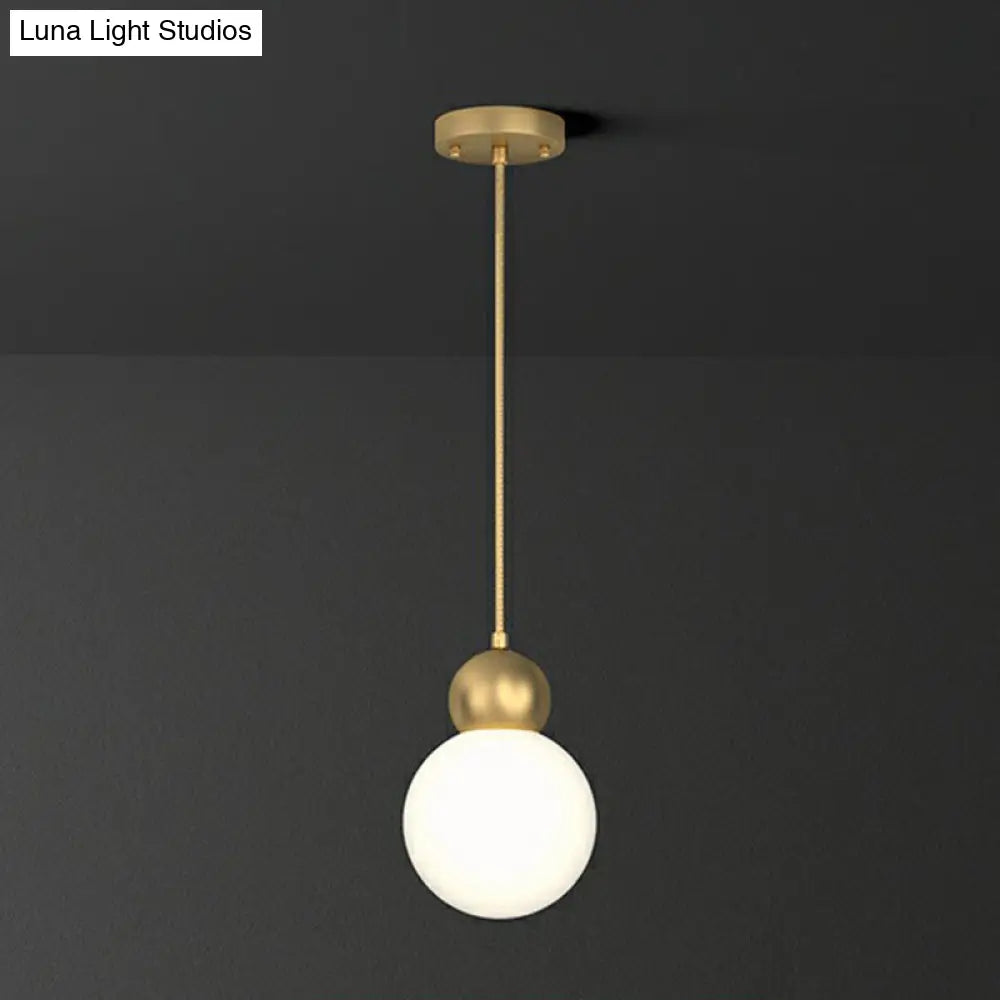 Simplicity Gold Finish Ball Pendant Light Fixture 1-Light Milk Glass Suspension For Bedroom / 6