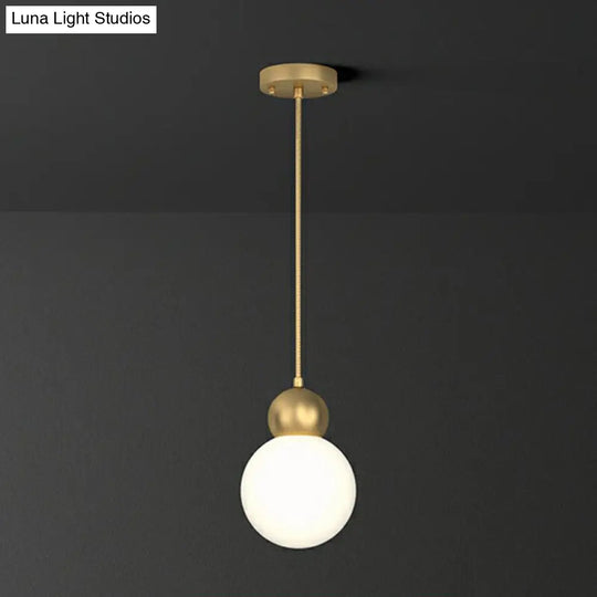 Simplicity Gold Finish Ball Pendant Light Fixture 1-Light Milk Glass Suspension For Bedroom / 6
