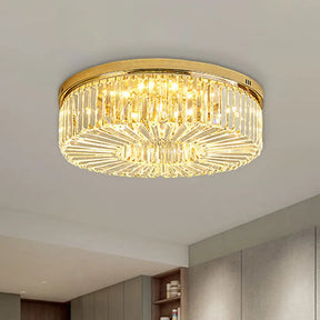 Simplicity Gold Crystal Led Drum Ceiling Light - Flush Mount For Bedroom