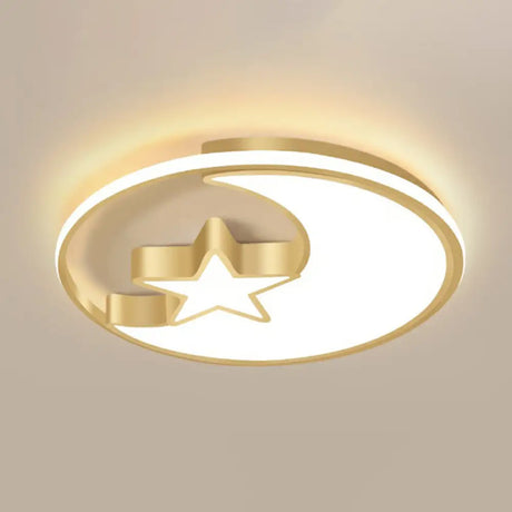 Simplicity Golden Ceiling Lamp With Metal Moon And Star Design - Perfect For Children’s Bedroom