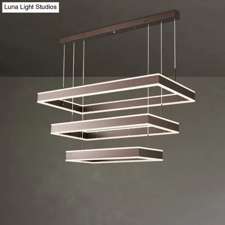 Simplicity Led Coffee Chandelier - 2/3/4 Tiered Rectangle Design With Acrylic Shade