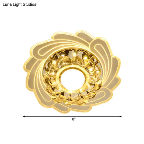Simplicity Led Floral Crystal Ceiling Light Flush Mount With Spiral Edge Warm/White/Multi Color -