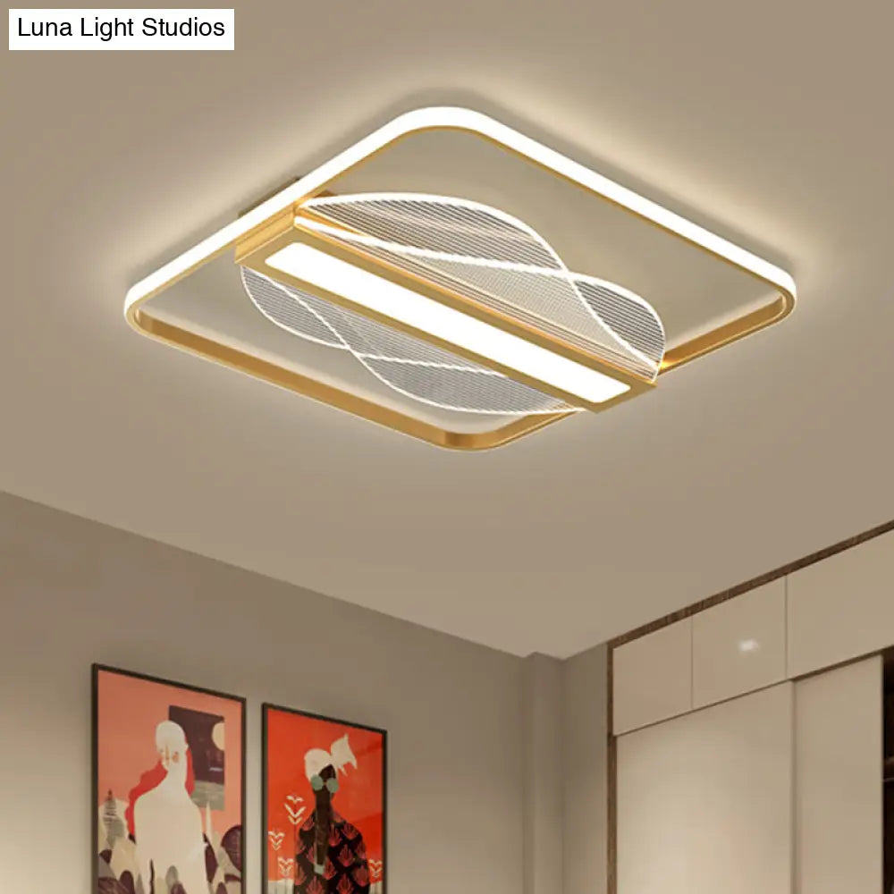 Simplicity Led Flush Mount Gold Bar Decor Ceiling Light With Metallic Shade Warm/White 18/21.5 Wide