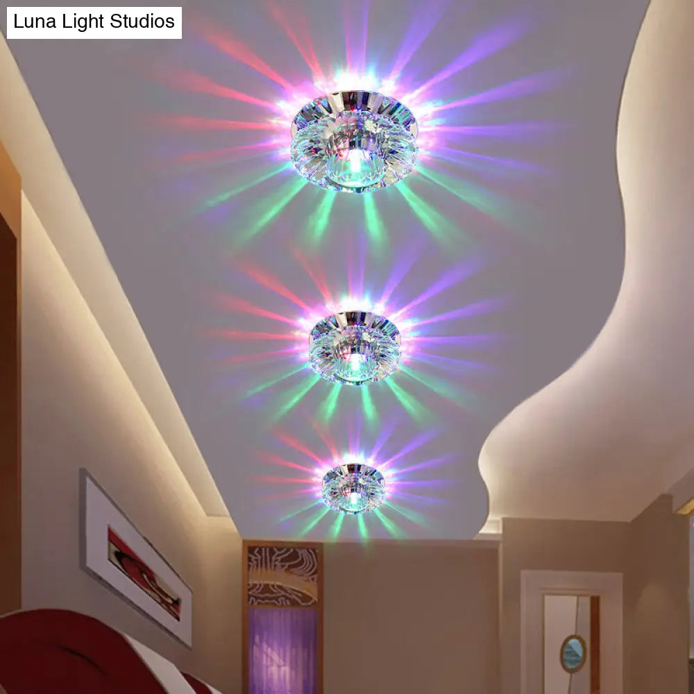 Simplicity Led Flush Mount Stainless Steel Flower Ceiling Light With Crystal Shade