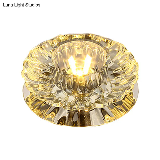 Simplicity Led Flush Mount Stainless Steel Flower Ceiling Light With Crystal Shade