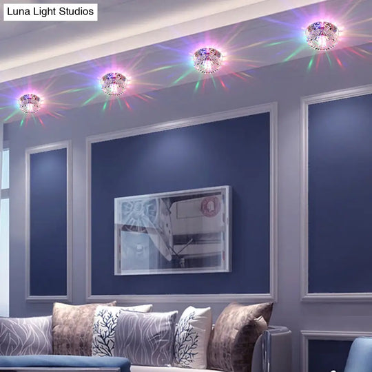 Simplicity Led Flush Mount Stainless Steel Flower Ceiling Light With Crystal Shade Clear / Multi
