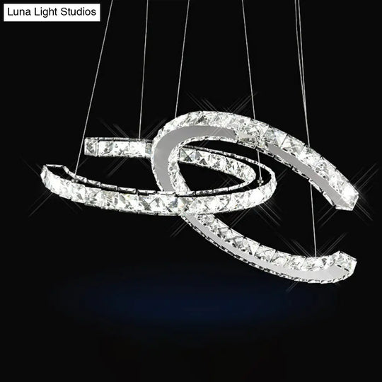 Modern Led Crystal Pendant Lamp With Warm/White Light And Stainless-Steel C-Shape Design