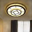 Simplicity Led Round Crystal Block Ceiling Light - Chrome Flush Mount Fixture