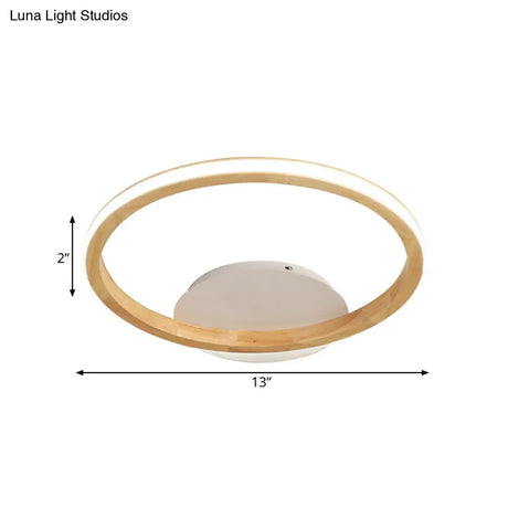 Simplicity Loop Wood Flush Led Ceiling Mount Light Fixture With Out Glow Design - 13’/17’ Dia