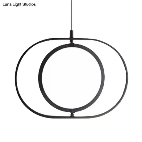 Simplicity Metal Led Black Pendant Light - Oval Suspension Ceiling Fixture: Horizontal/Vertical