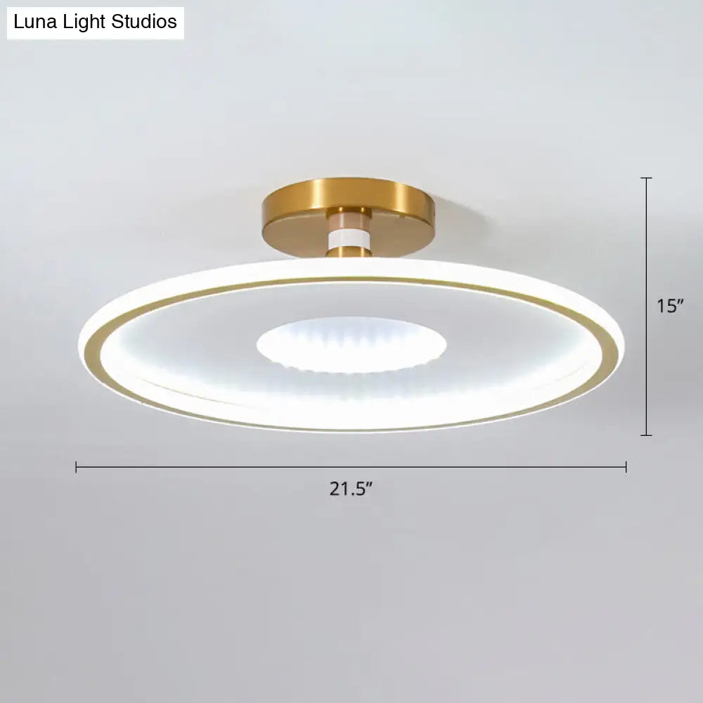 Simplicity Metal Led Ceiling Light | Disc Semi Flush Mount Fixture For Bedrooms White-Gold / 21.5