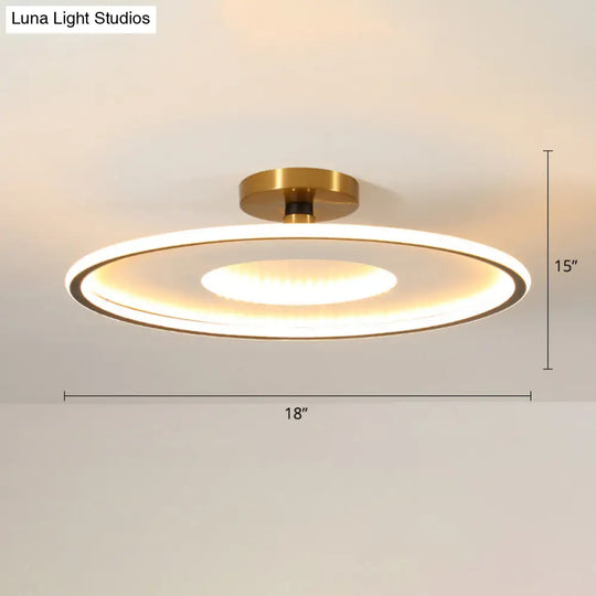 Simplicity Metal Led Ceiling Light | Disc Semi Flush Mount Fixture For Bedrooms Black-White / 18