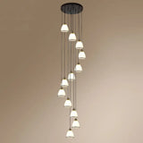 Simplicity Multi-Light Pendant | Cream Glass Spiral Bell Shade Staircase Hanging Light 12 / Black