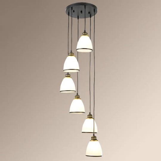 Simplicity Multi-Light Pendant | Cream Glass Spiral Bell Shade Staircase Hanging Light 6 / Black