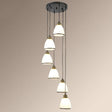 Simplicity Multi-Light Pendant | Cream Glass Spiral Bell Shade Staircase Hanging Light 6 / Black