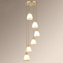 Simplicity Multi-Light Pendant | Cream Glass Spiral Bell Shade Staircase Hanging Light 6 / Gold