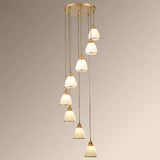 Simplicity Multi-Light Pendant | Cream Glass Spiral Bell Shade Staircase Hanging Light 8 / Gold