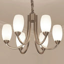 Simplicity Nickel Finish Swoop Arm Chandelier With Oval White Glass Shade: Elegant Metal Pendant