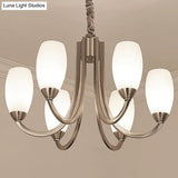 Simplicity Nickel Finish Swoop Arm Chandelier With Oval White Glass Shade: Elegant Metal Pendant