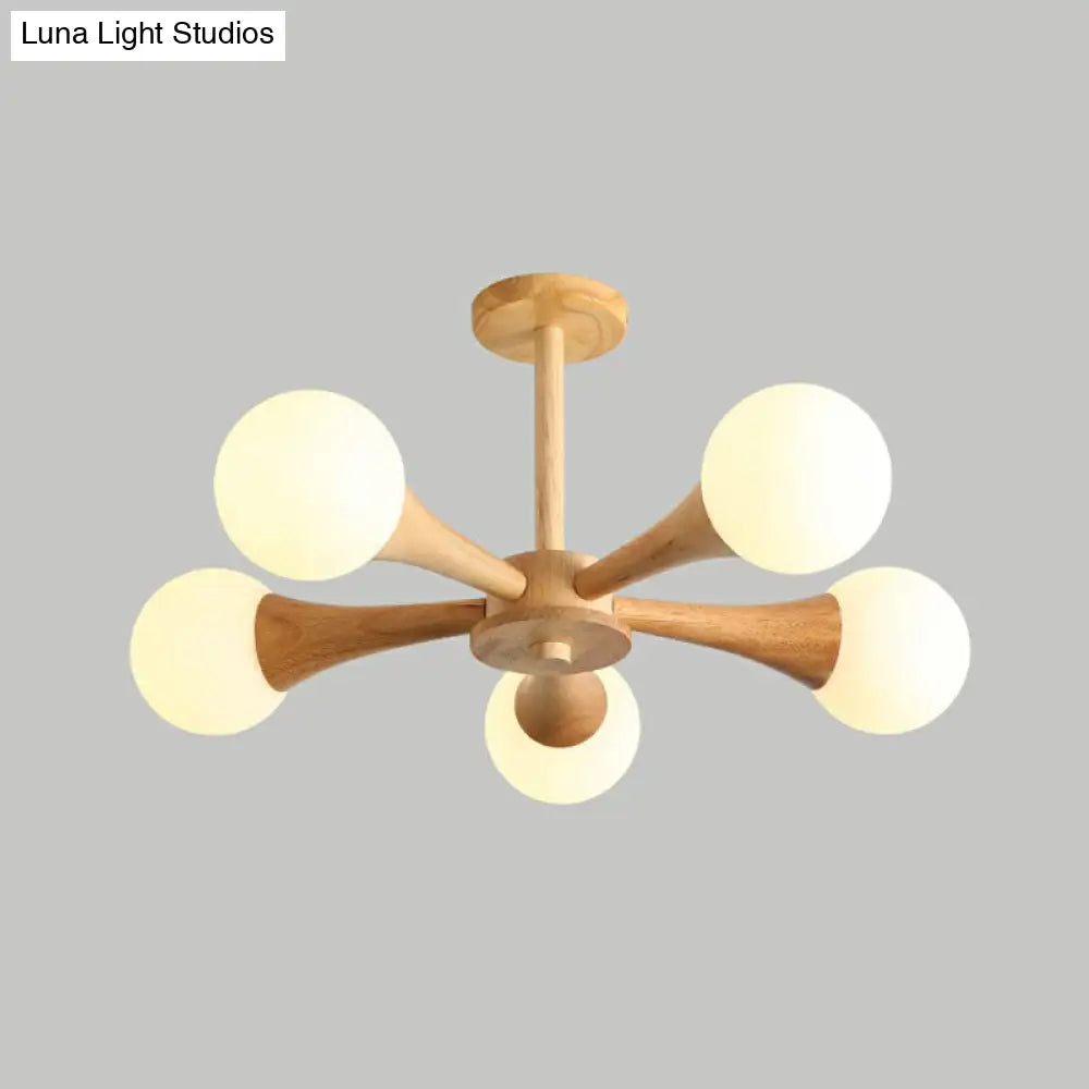 Simplicity Opal Glass Ball Pendant Light For Dining Room Ceiling Suspension 5 / Wood