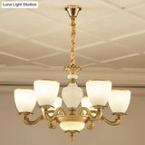 Simplicity Pendant Light Fixture In Gold With Milky Glass Bowl For Living Room