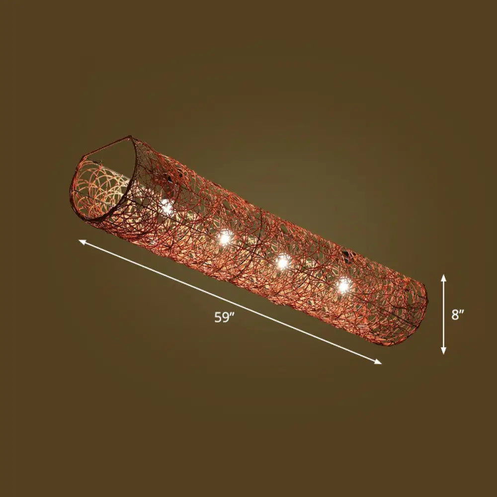 Simplicity Rattan Flush Mount Ceiling Light - Cylindrical Restaurant Lighting 4 / Brown