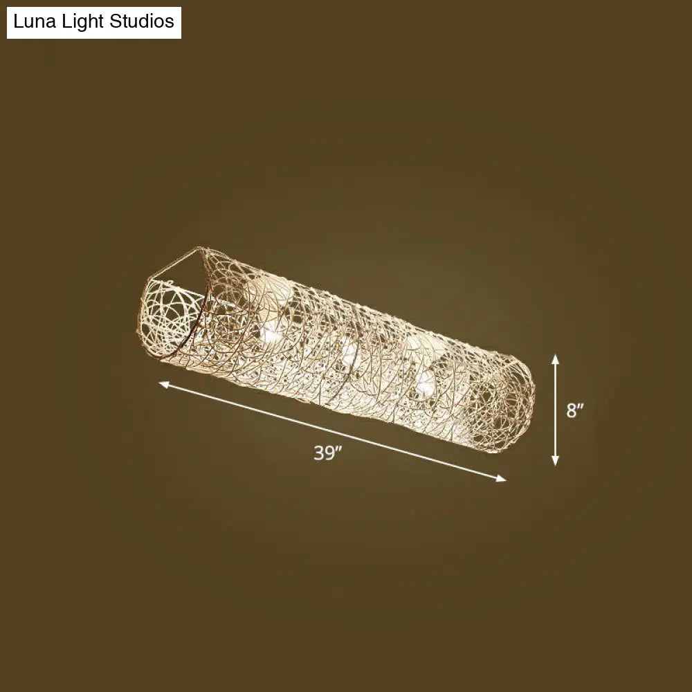 Simplicity Rattan Flush Mount Ceiling Light - Cylindrical Restaurant Lighting 3 / White