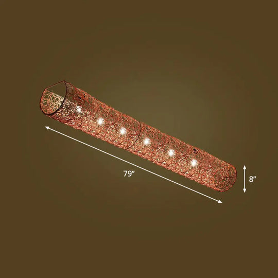 Simplicity Rattan Flush Mount Ceiling Light - Cylindrical Restaurant Lighting 6 / Brown
