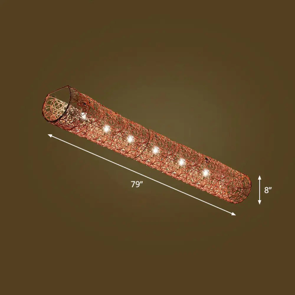 Simplicity Rattan Flush Mount Ceiling Light - Cylindrical Restaurant Lighting 6 / Brown