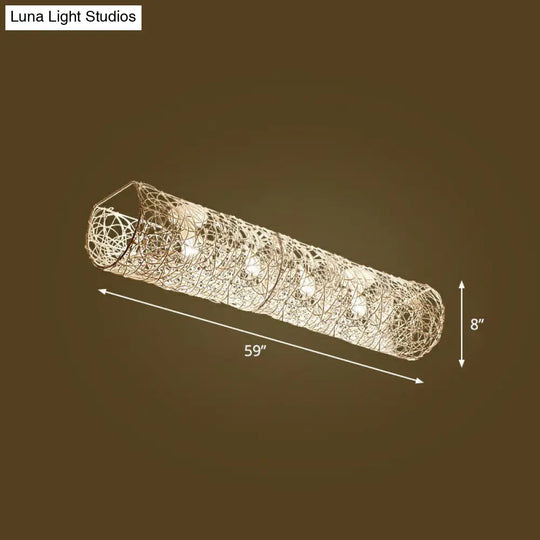 Simplicity Rattan Flush Mount Ceiling Light - Cylindrical Restaurant Lighting 4 / White